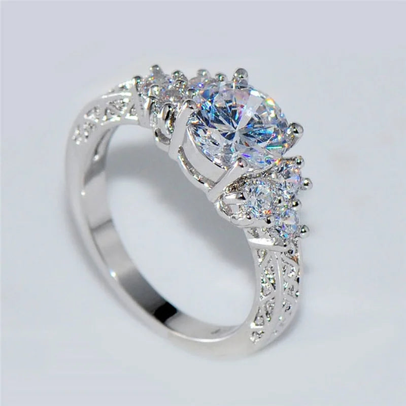 Silver Tone Zircon Engagement Ring for Women