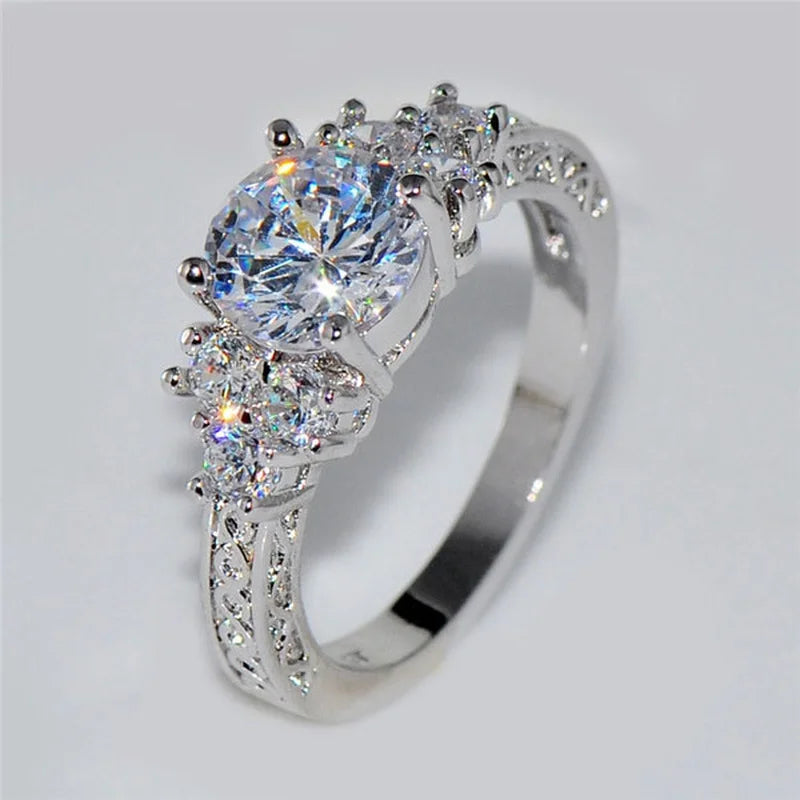 Silver Tone Zircon Engagement Ring for Women